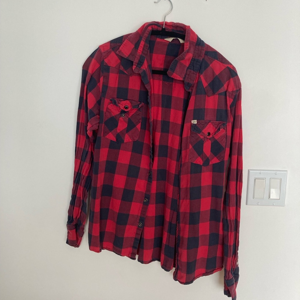 Salt Valley Western Slim cut plaid shirt with pearl snaps